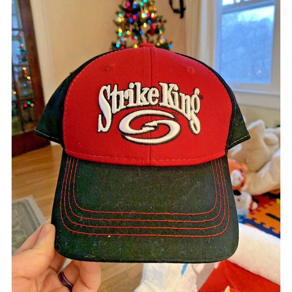 Strike King Fishing Trucker Baseball Cap Hat Red and Black Adjustable Strap
